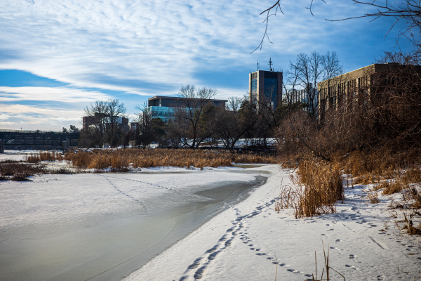 Carleton University campus across the frozen Rideau River.