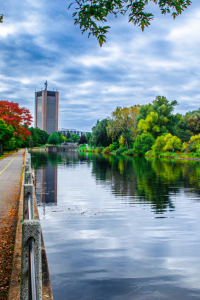 The Dunton Tower across the Rideau Canal on a cloudy day.