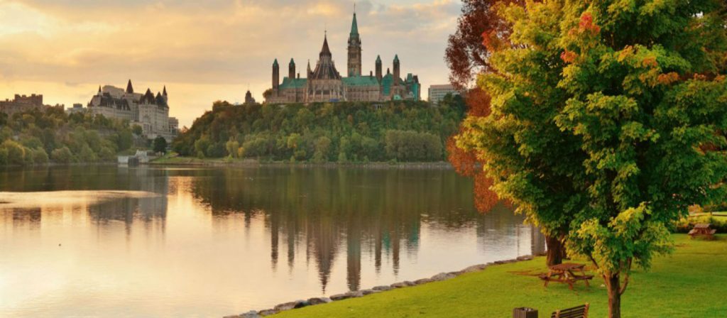 Photo of the back of parliament hill in the fall