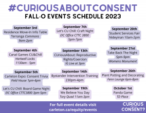 Graphic detailing the #CUriousAboutConsent campaign schedule