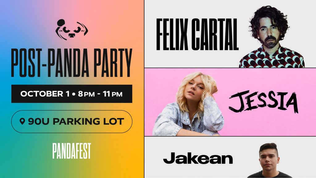 Post-panda party graphic with musical artists, Felix Cartal, Jessica and Jakean