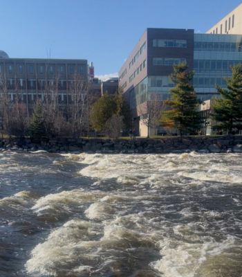 Campus buildings across the Rideau River.