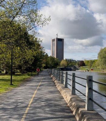 Image of the Rideau Canal with Dunton tower in the background.