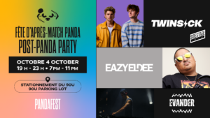 Graphic with Post-Panda Party event details and photos of musical guests.